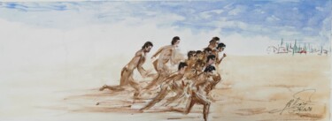 Pittura intitolato ""La courseà pied, à…" da Jean-Pierre Missistrano, Opera d'arte originale, Acquarello
