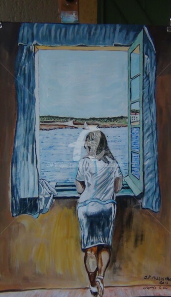Картина под названием "Jeune fille debout…" - Jean-Pierre Missistrano, Подлинное произведение искусства, Акрил