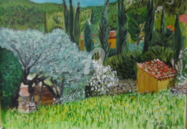 Painting titled "Campagne provençale." by Jean-Pierre Missistrano, Original Artwork, Acrylic
