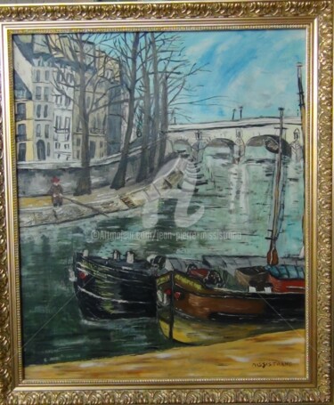 Painting titled "Le Pont Marie" by Jean-Pierre Missistrano, Original Artwork, Oil