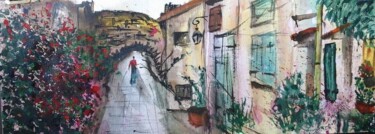 Malerei mit dem Titel "Rue de Giens" von Jean-Pierre Missistrano, Original-Kunstwerk, Aquarell