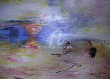 Pintura intitulada "La plage de Calais…" por Jean-Pierre Missistrano, Obras de arte originais, Acrílico