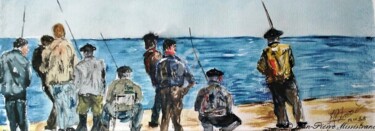 Painting titled "Les pêcheurs" by Jean-Pierre Missistrano, Original Artwork, Watercolor