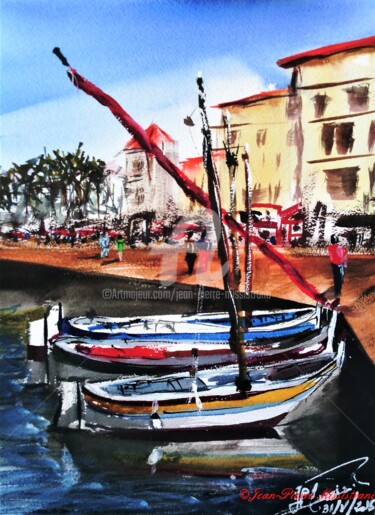 Painting titled "Voiles latines à qu…" by Jean-Pierre Missistrano, Original Artwork, Watercolor