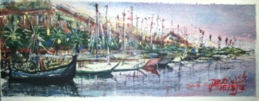 Peinture intitulée "Port d'Hyères 2" par Jean-Pierre Missistrano, Œuvre d'art originale, Aquarelle