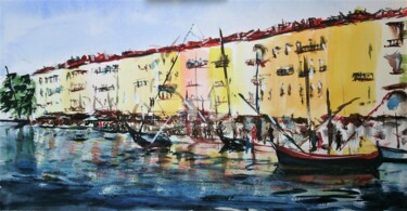 Painting titled "Port provençal" by Jean-Pierre Missistrano, Original Artwork, Watercolor