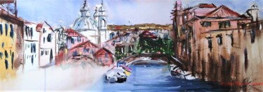 Peinture intitulée "Un pont, un canal à…" par Jean-Pierre Missistrano, Œuvre d'art originale, Aquarelle
