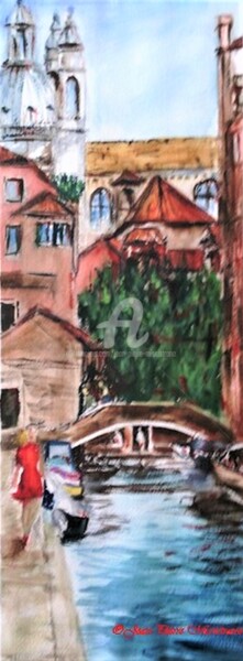 Картина под названием "Robe rouge à Venise" - Jean-Pierre Missistrano, Подлинное произведение искусства, Акварель