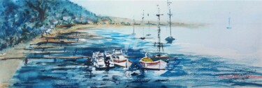Peinture intitulée ""Le port des barque…" par Jean-Pierre Missistrano, Œuvre d'art originale, Aquarelle