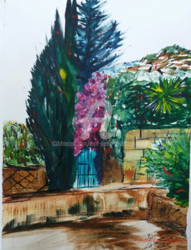 Painting titled "Bougainvillier sur…" by Jean-Pierre Missistrano, Original Artwork, Watercolor