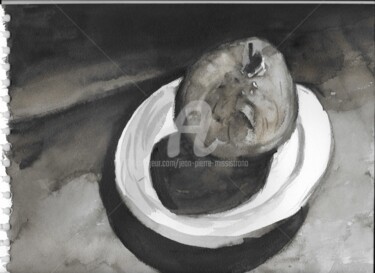 Peinture intitulée "Ma pomme sepia" par Jean-Pierre Missistrano, Œuvre d'art originale, Aquarelle