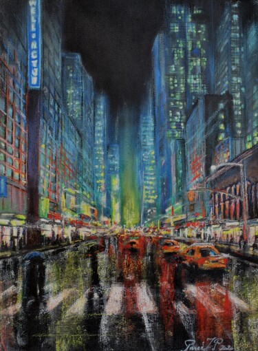 Картина под названием "« 7th Avenue night »" - Jean-Pierre Parée, Подлинное произведение искусства, Пастель