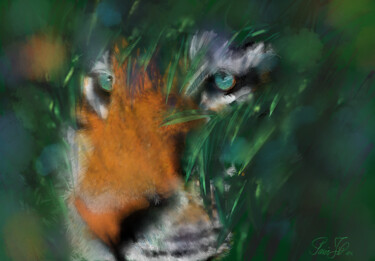 Arts numériques intitulée "« Tigre à l’affût »" par Jean-Pierre Parée, Œuvre d'art originale, Peinture numérique