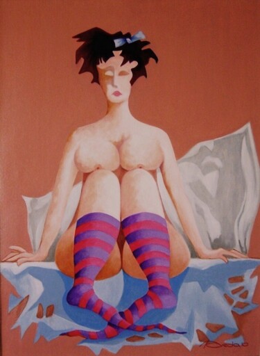 Peinture intitulée "FEMME EN CHAUSSETTES" par Jean Pierre Poveda, Œuvre d'art originale, Acrylique