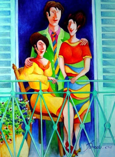 Schilderij getiteld "Le Balcon" door Jean Pierre Poveda, Origineel Kunstwerk, Olie