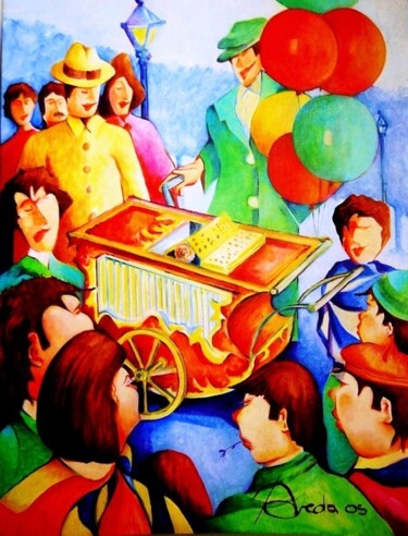 Peinture intitulée "Le limonaire" par Jean Pierre Poveda, Œuvre d'art originale, Huile