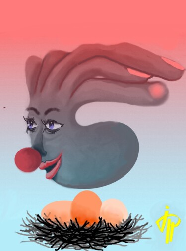 Arts numériques intitulée "La poulpe aux œufs…" par Jean Pierre Poveda, Œuvre d'art originale, Peinture numérique