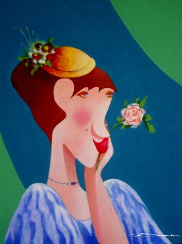 Peinture intitulée "Cousine Adélie !!" par Jean Pierre Poveda, Œuvre d'art originale, Huile