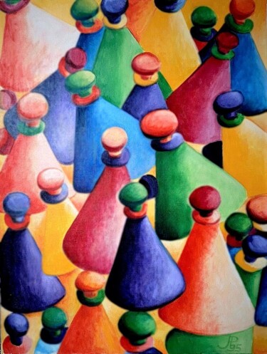 Painting titled "Les flacons" by Jean Pierre Poveda, Original Artwork, Acrylic