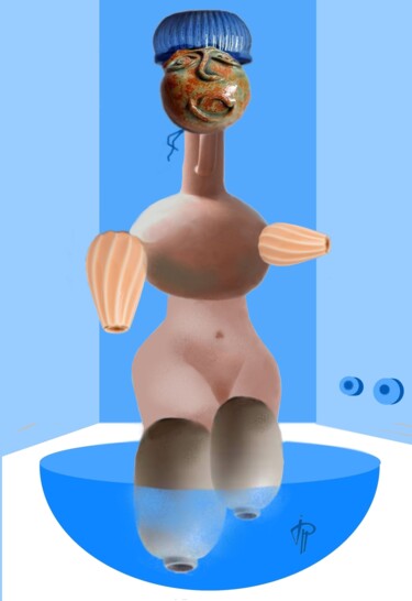 Arts numériques intitulée "Diane  au bain  !!" par Jean Pierre Poveda, Œuvre d'art originale, Peinture numérique