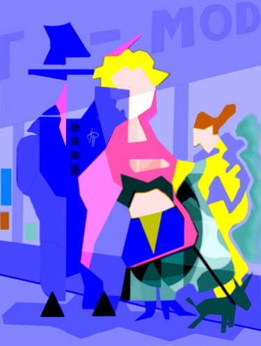 Цифровое искусство под названием "shopping familial" - Jean Pierre Poveda, Подлинное произведение искусства, Цифровая живопи…