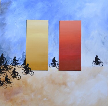 Peinture intitulée "Tout va à vélo" par Jean Pierre Tachon, Œuvre d'art originale, Acrylique