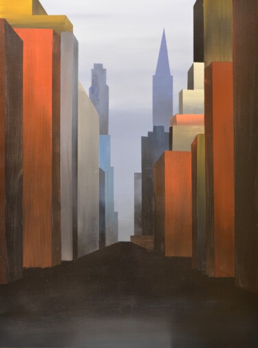 Malerei mit dem Titel "city-" von Jean Pierre Tachon, Original-Kunstwerk, Acryl