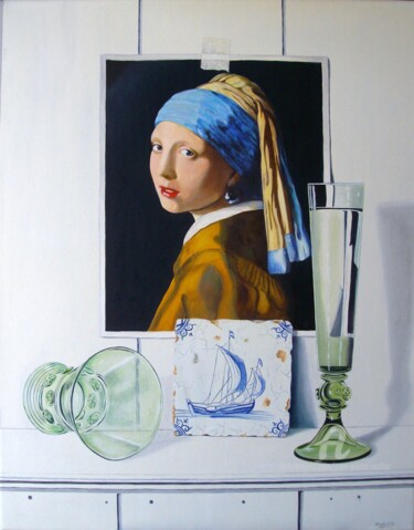 Painting titled "Ma jeune fille rêva…" by Jean-Pierre Walter, Original Artwork, Oil Mounted on Wood Stretcher frame