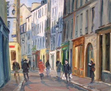 Painting titled "Rue-des-rosiers-Par…" by Jean Quéméré, Original Artwork, Oil