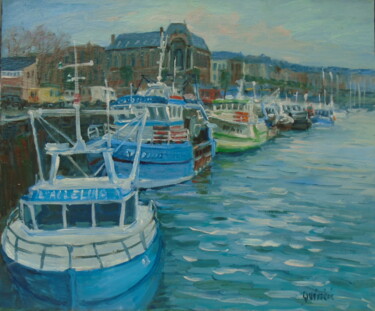 Peinture intitulée "Port de Dieppe" par Jean Quéméré, Œuvre d'art originale, Huile