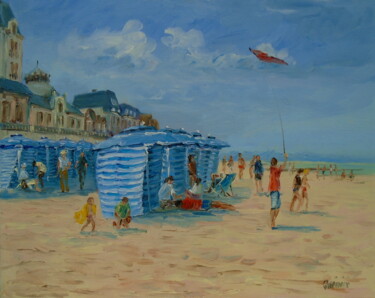 Painting titled "Plage de Cabourg -…" by Jean Quéméré, Original Artwork, Oil