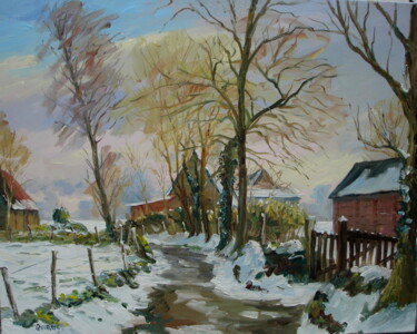 Peinture intitulée "neige-a-bouville-92…" par Jean Quéméré, Œuvre d'art originale, Huile