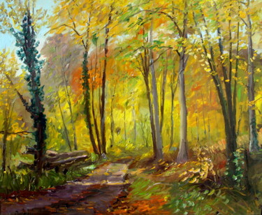 Painting titled "sous-bois-73x60cm.j…" by Jean Quéméré, Original Artwork, Oil