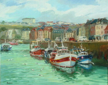 Painting titled "Port de Dieppe 2" by Jean Quéméré, Original Artwork, Oil