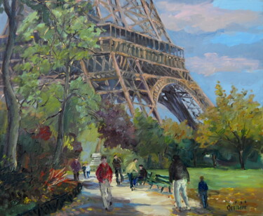 Pittura intitolato "sous la tour Eiffel…" da Jean Quéméré, Opera d'arte originale, Olio