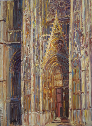 Pittura intitolato "cathedrale de Rouen…" da Jean Quéméré, Opera d'arte originale, Olio