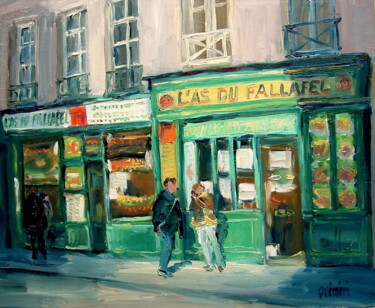 Peinture intitulée "Rue des Rosiers à P…" par Jean Quéméré, Œuvre d'art originale, Huile