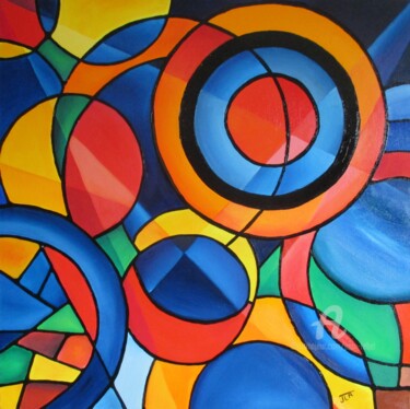 Картина под названием "Cercles temporels" - Jean Rebel, Подлинное произведение искусства, Масло Установлен на Деревянная рам…