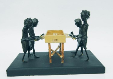 Sculpture titled "Les joueurs de baby…" by Jean Remaury, Original Artwork, Metals