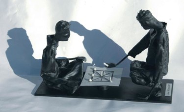 Sculpture titled "Les joueurs de carr…" by Jean Remaury, Original Artwork, Metals
