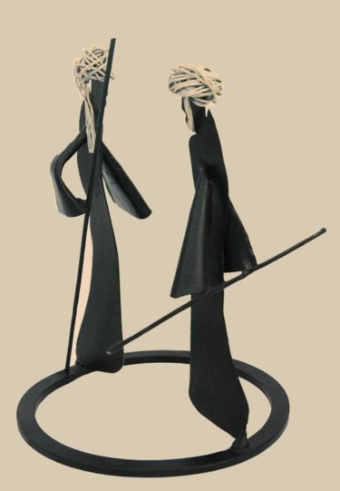 Sculpture titled "Les  2 touareg qui…" by Jean Remaury, Original Artwork, Metals