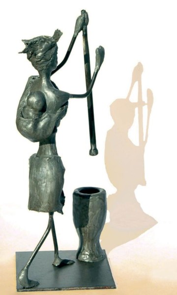 Sculpture intitulée "La pileuse de mil" par Jean Remaury, Œuvre d'art originale, Métaux