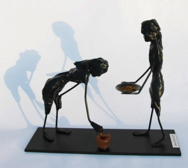 Sculpture titled "La cuisson" by Jean Remaury, Original Artwork, Metals