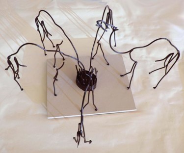 Sculpture intitulée "Les dromadaires buv…" par Jean Remaury, Œuvre d'art originale, Métaux