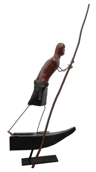 Sculpture intitulée "Le piroguier" par Jean Remaury, Œuvre d'art originale, Métaux