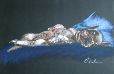 Drawing titled "Sommeil" by Jean Riche, Original Artwork, Pastel