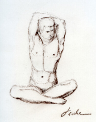 Desenho intitulada "Homme assis en tail…" por Jean Riche, Obras de arte originais, Pastel