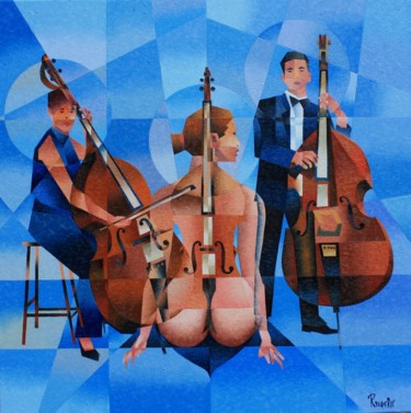 Painting titled "MUSIQUE ET VOLUPTE" by Jean Rougerie, Original Artwork, Oil Mounted on Wood Stretcher frame