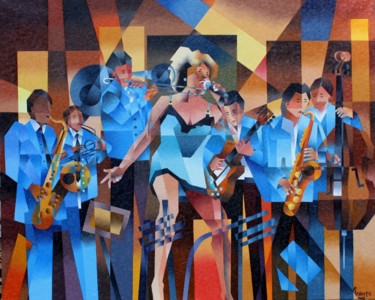Painting titled "TINA T EN CONCERT C…" by Jean Rougerie, Original Artwork, Oil Mounted on Wood Stretcher frame