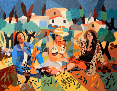 Le TRIO DES OLIVIERS Peinture intitulée "Le TRIO DES OLIVIERS" par Jean Rougerie, Œuvre d'art originale, Huile Monté sur Châssis